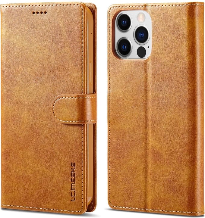 LC.IMEEKE Wallet Case Portemonnee Hoesje voor iPhone 15 Pro Max - Cognac