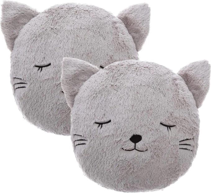 Atmosphera Dieren sierkussen - 2x - kinderkamer - kat/poes - grijs - 27 cm - polyester