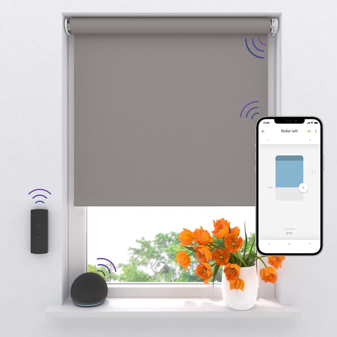 DTCH® Elektrisch Rolgordijn Verduisterend - Easy Texture - Light Grey - 80 x 190 cm - Motionblinds CMD-02-P