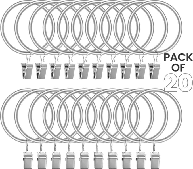 BOTC Douchegordijn Ringen met klem - 38 MM - Set van 20 stucks - Sliver
