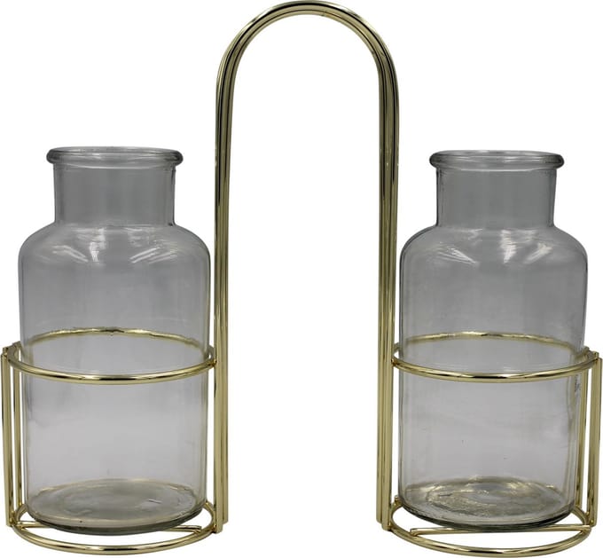 HV Twin Vases in Metal Holder Gold