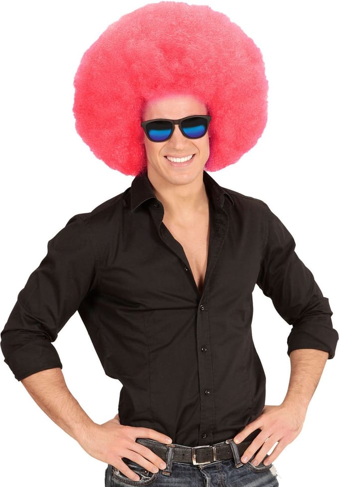 Roze oversized Afro pruik