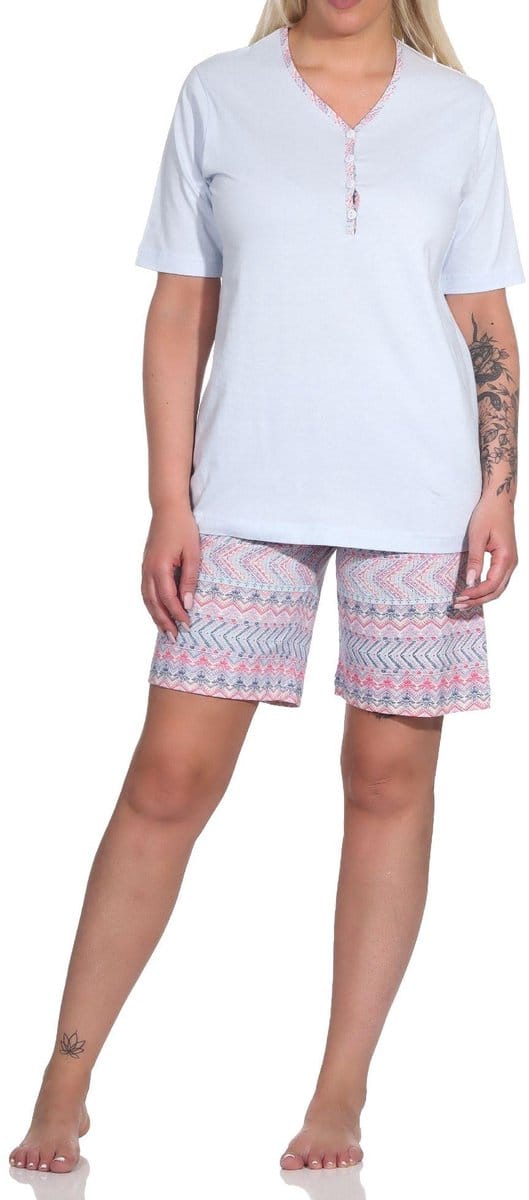 Normann dames pyjama shorty met korte mouwen in Ethnolook - Ook in oversizes