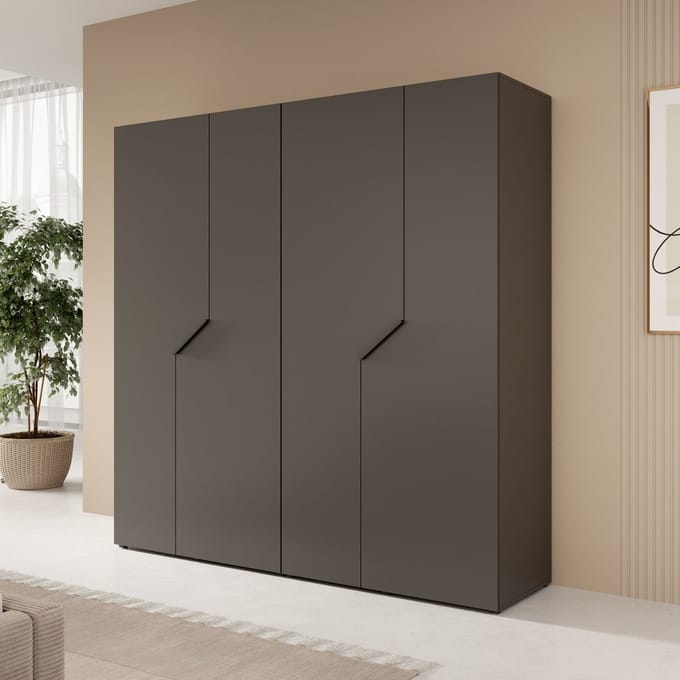 Meubella - Arena - Kledingkast 4-deurs - Zwart - 200x202x50 cm