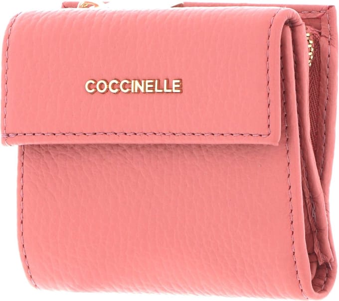 COCCINELLE Leren Portemonnee Metallic Soft Mini Wallet Grainy Leather Camelia Roze