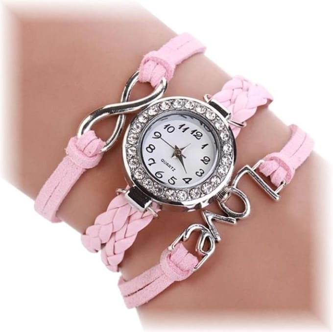 Fako - Armband Horloge - Multi Infinity Love - Roze