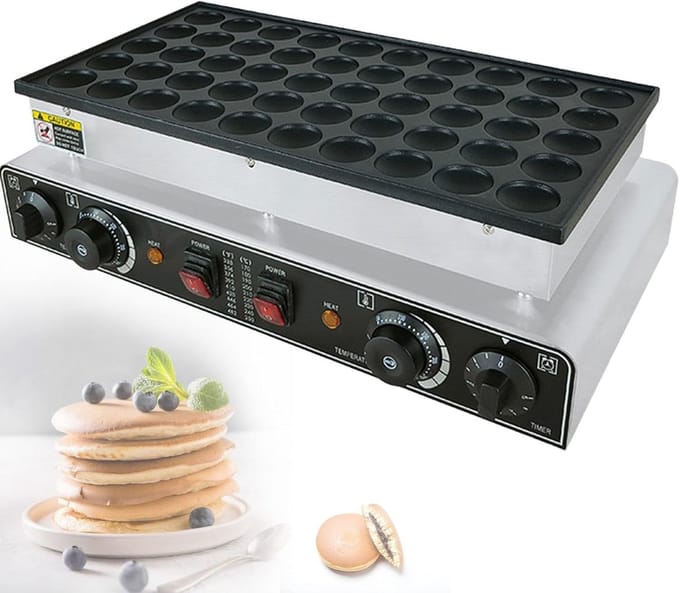Mini Pannenkoekenmaker - Poffertjesplaat Wafelijzer - Snacks Bakken - Antiaanbaklaag Timer - 50 Gaten - Zilver