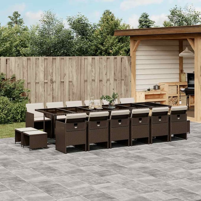 vidaXL - 17-delige - Tuinset - met - kussens - poly - rattan - bruin