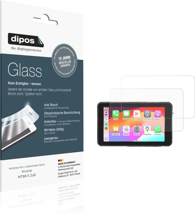dipos – 2x Matte Pantserfolie geschikt voor Krunia MT88 5 Zoll | 9H Screenprotector