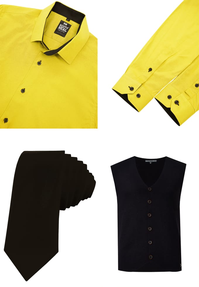 Driedelig pak met overhemd, vest en stropdas
