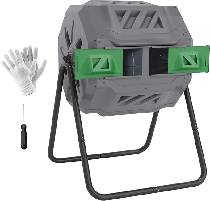 Tuincompostbak - Compostvat - Afval Verwerken - 360° Draaibaar - 160 liter - Grijs
