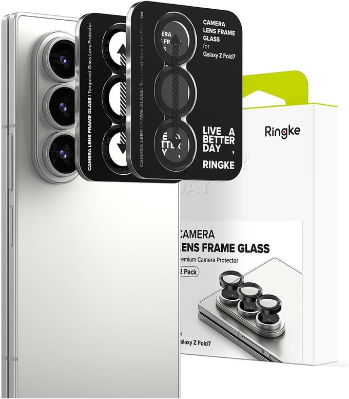 Ringke Camera Lens Frame Glass - Camera Protector Geschikt voor Samsung Galaxy Z Fold 7 - Case Friendly Tempered Glass - Zwart - 2-Pack