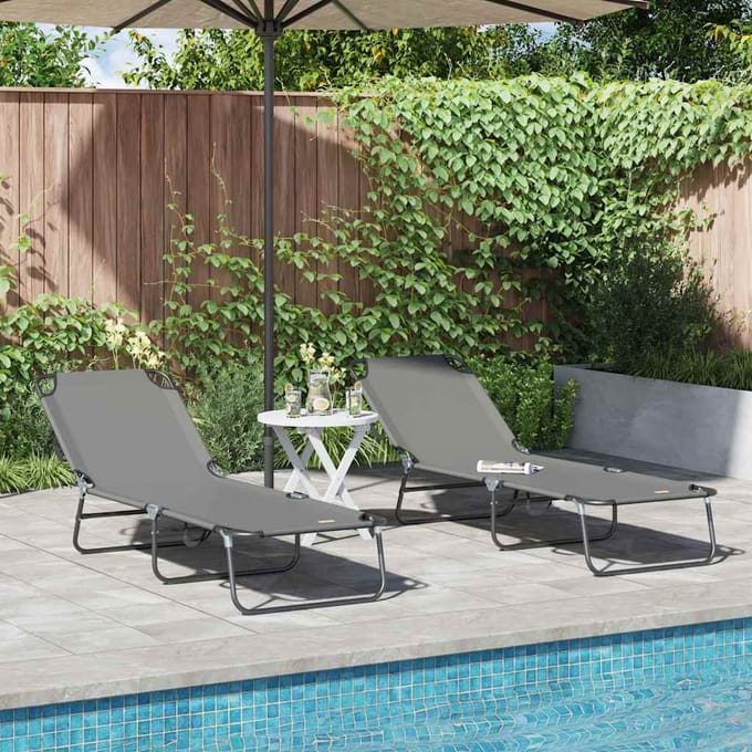 vidaXL Opvouwbare zonnebed 2 pcs Grijs 188 x 57 x 86,5 cm Polyester