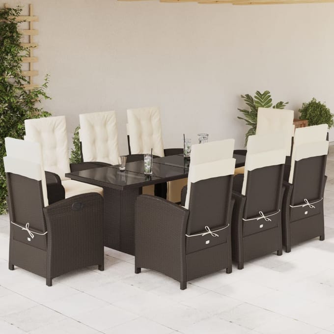 vidaXL - 9-delige - Tuinset - met - kussens - poly - rattan - bruin