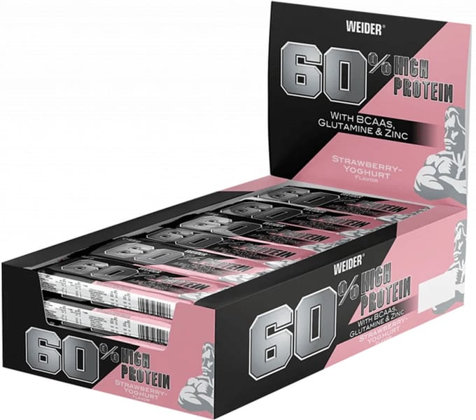 Weider 60% Protein Bar (24x45g) Strawberry Joghurt - Repen - Eiwit Repen