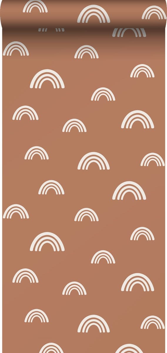 ESTAhome behang regenboogjes terracotta en wit - 53 cm x 10.05 m - 139383