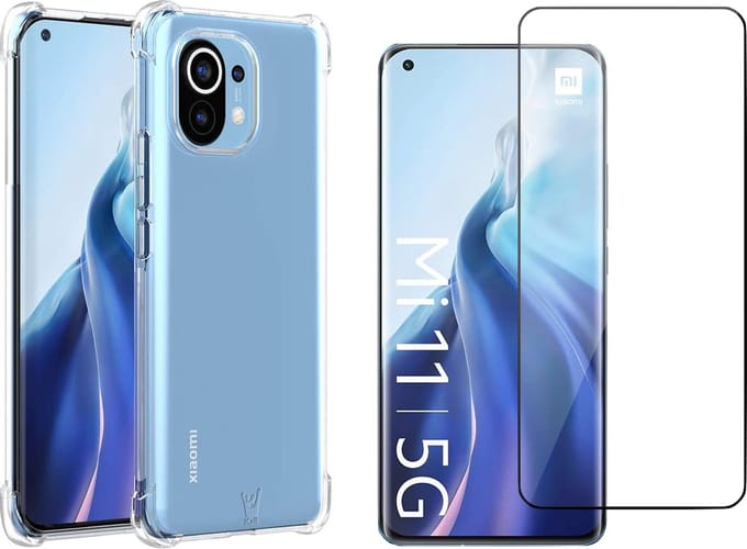 Hoesje geschikt voor Xiaomi Mi 11 en Screenprotector - Transparant Shock Proof Case + Screen Protector Glas Full