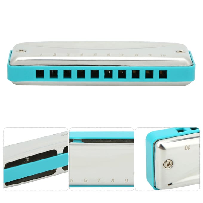 Blues Mondharmonica 10 Gaten Mondorgel D Toon Roestvrij Staal ABS Hars Blaasinstrument Blauw blauw