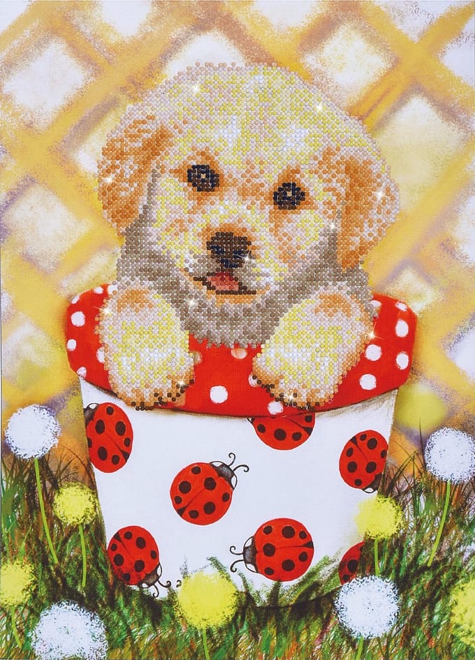 DIAMOND DOTZ Pup In Pot - Diamond Painting - 20.587 Dotz - 42x30 cm