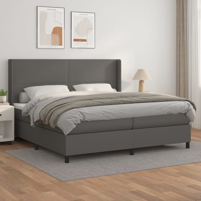 vidaXL - Boxspring - met - matras - kunstleer - grijs - 200x200 - cm