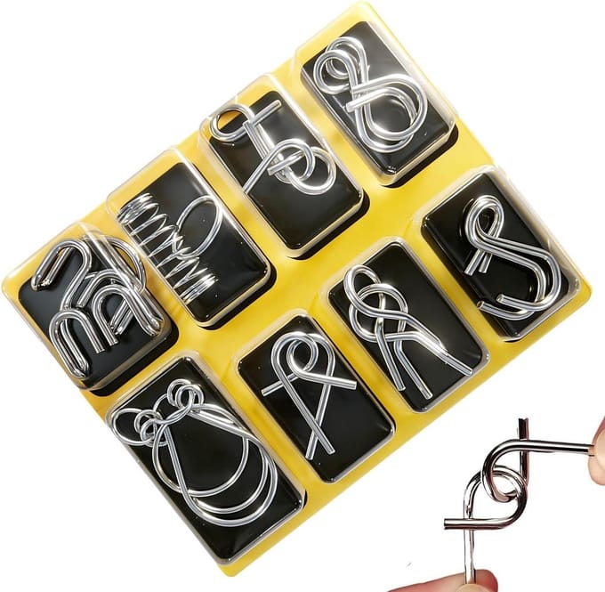 Draadpuzzels Set - Hersenkrakers Ring Puzzel - Cognitieve Groei - Ruimtelijk Denkgereedschap - 14.2 x 18 cm - Metaal