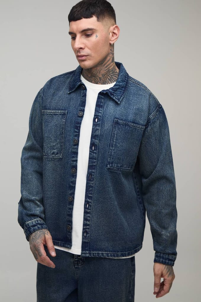 Lang Extreme Gewassen Oversized Denim Overhemd | Washed Blue | Size 2XL