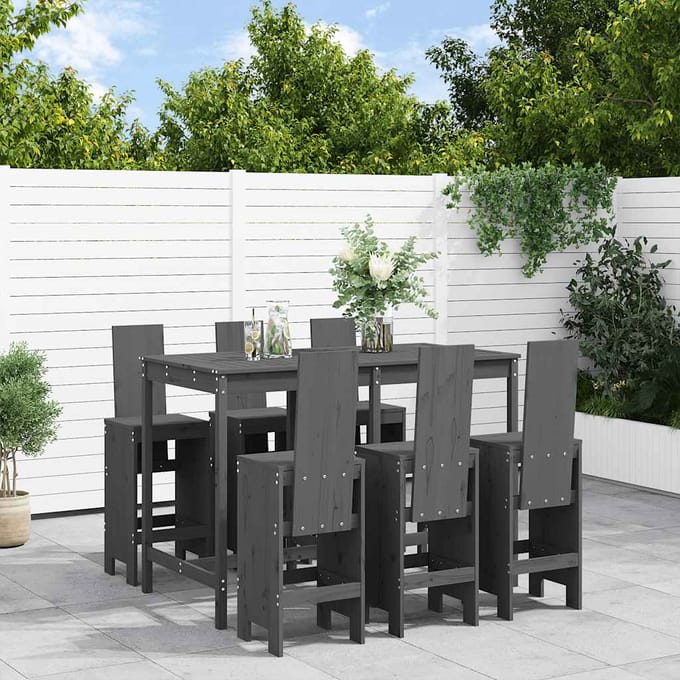 vidaXL - 7-delige - Tuinbarset - massief - grenenhout - grijs