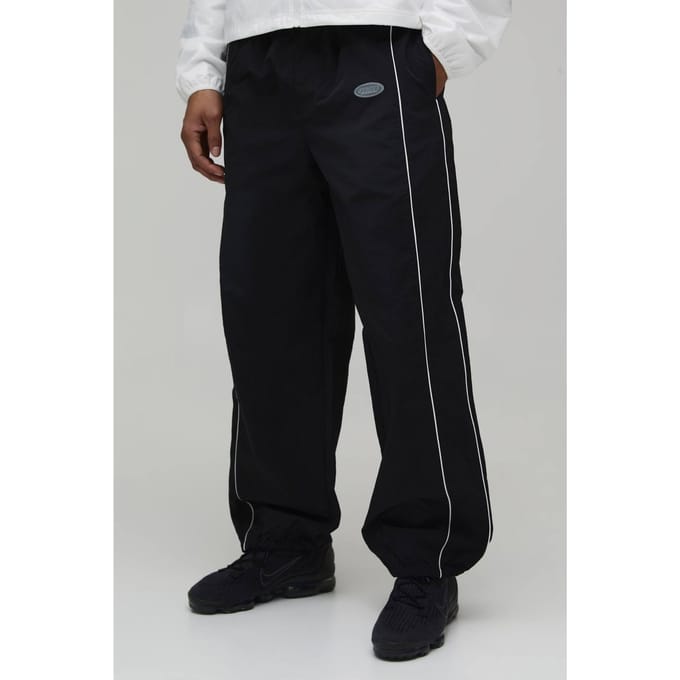 Relaxed Fit Nylon Broek Met Elastische Voorkant Binding En Trekkoord Zoom | Black | Size Medium