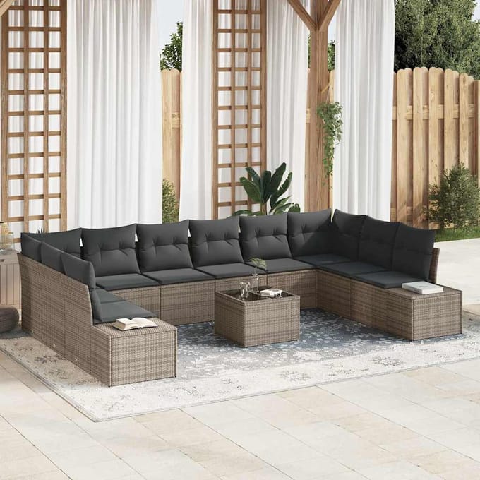vidaXL Tuin Sofa Set 11 st Grijs poly rattan