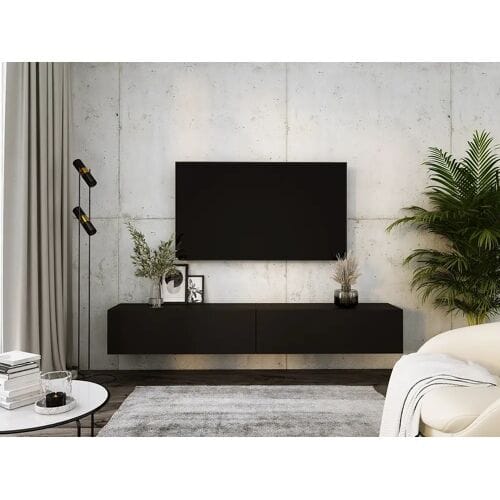 Hangend tv-meubel, (2 x 100) x 34 x 32 cm, matzwart