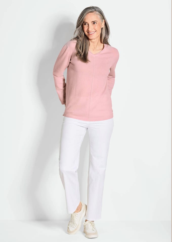 Pullover van kasjmier met V-hals - rosé - Gr. 48 van Goldner Fashion