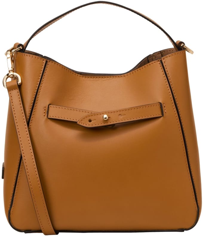 Marc O'Polo Leren handtas schoudertas Tilda Hobo Bag True Camel bruine
