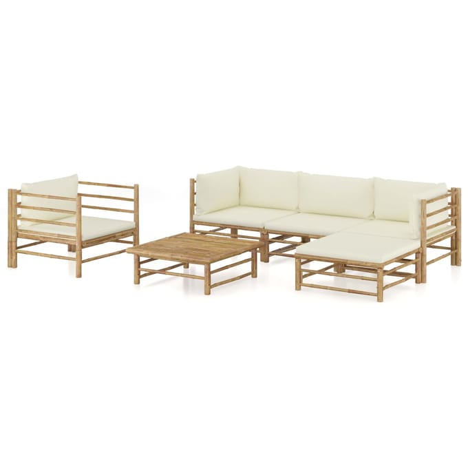 vidaXL - 6-delige - Loungeset - met - crèmewitte - kussens - bamboe