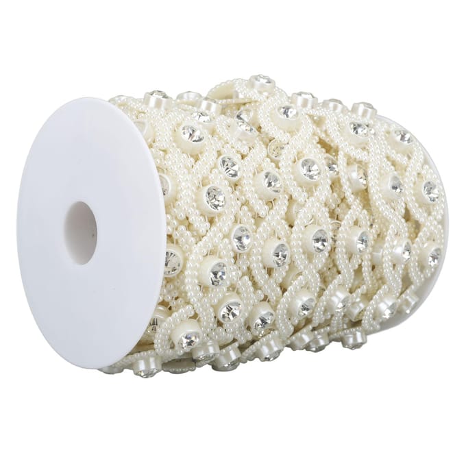 Kralenketting Draad Halve Kant Platte Achterkant DIY Imitatie Parelsnoer met Strass voor Knutselen white