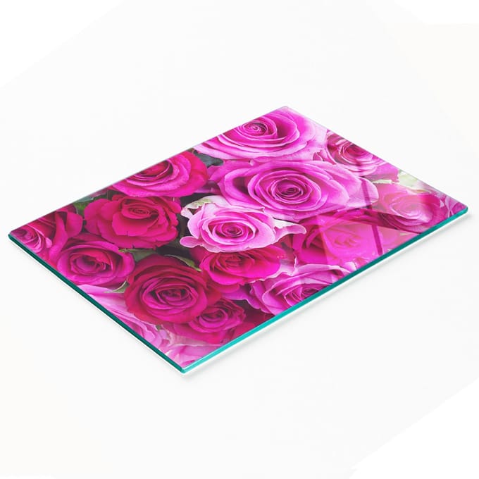 Decoratieve glazen serveerplank voor hapjes, rozenboeket, 80x52 cm