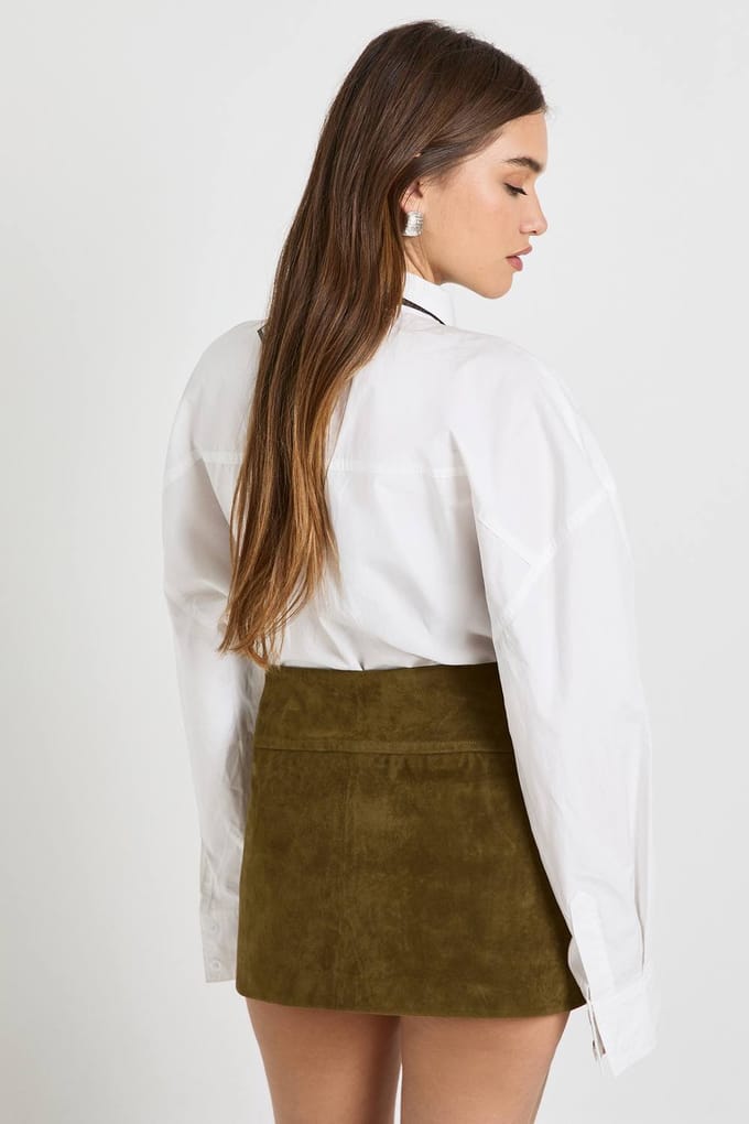boohoo Dames Faux Suede Getailleerde A-lijn Mini Rok | Olive | Maat: 8