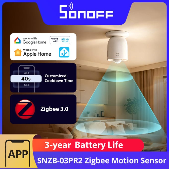SONOFF SNZB-03PR2 Sense Guard bewegingssensor Gen2 met Zigbee, PIR-bewegingsdetectie en lichtsensor, compatibel met Apple Home via Matter