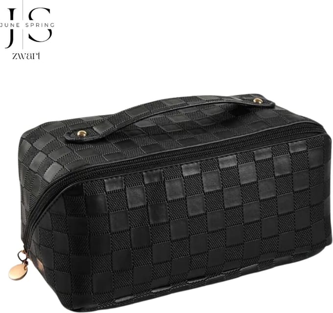 June Spring - Geruite Toilettas - Beauty Case - Cosmetica Tas - Organizer - Kleur Zwart