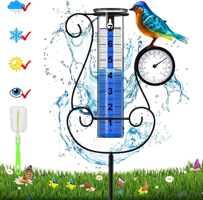 Grote Digitale Regenmeter met Temperatuur & Hygrometer - Kleurenweergave en Verstelbare Hoogte