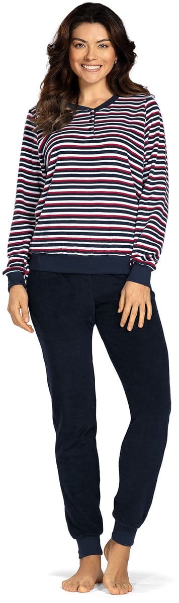 Comtessa Badstof dames pyjama - navy blue gestreept - maat 40