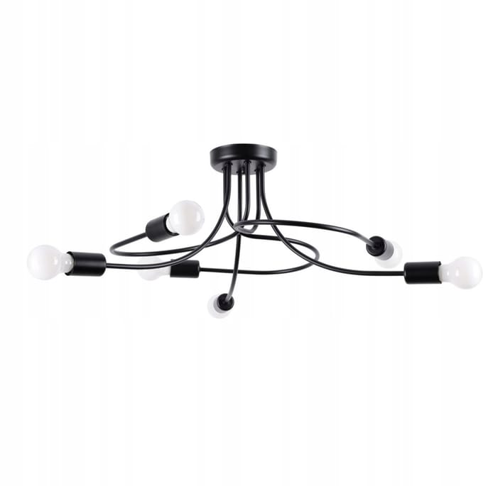 Kroonluchter LEVAR 6 met 6 verstrengelde draadarmen - Sollux Lighting - IP20 - Zwart staal behuizing - 69 x 66 x 29 cm - 6 x E27 LED, exclusief lichtbron - 6 x 15 W - Industriële kroonluchter voor gang, hal en woonkamer
