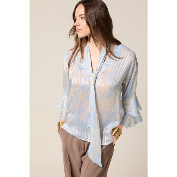 Oltre Georgette Blouse With Ruffle Light Blue Taglia: 36 | Magliette intime Outlet | Donna | Blu