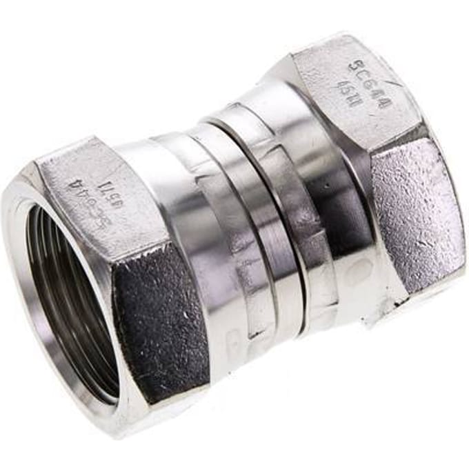 Rechte Verloopnippel G1'' Binnendraad Hoge Druk RVS  60° Conus  150bar Hydrauliek