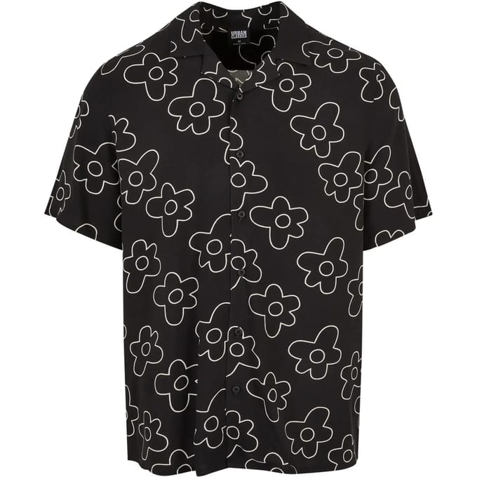 Urban Classics - Viscose AOP Resort Overhemd - S - Zwart/Wit