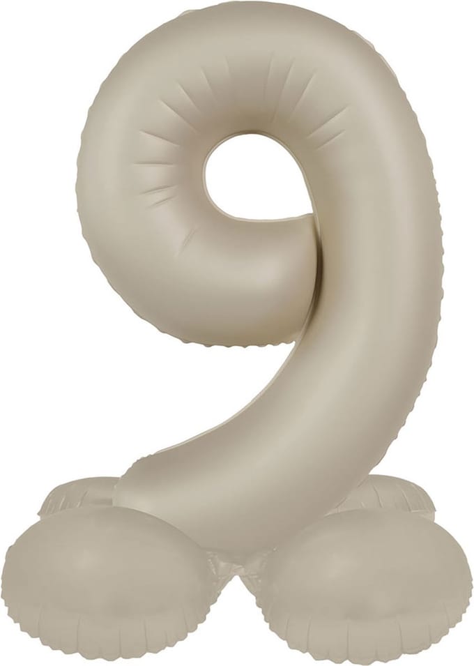 Staande Folieballon Cijfer 9 - Creamy Latte - Ultra Matt - 41 cm