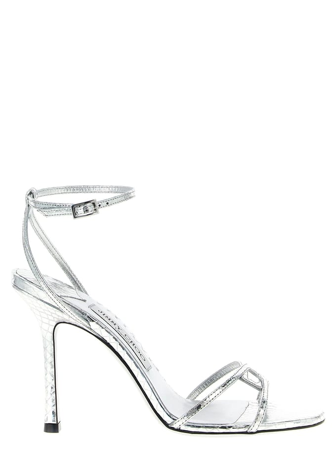 Jimmy Choo Zilveren Leren Stiletto Hak Sandalen