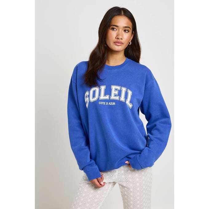 boohoo Dames Soleil Bedrukt Gewassen Oversized Sweatshirt | Kobaltblauw | Maat: Small