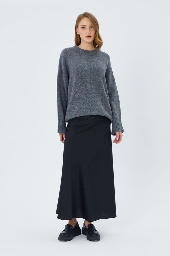 Oversized Geribbelde Breik Pullover met Ronde Hals