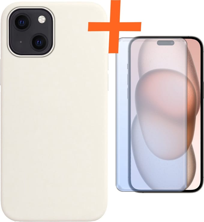 Hoes - Met Screenprotector - Geschikt voor Apple iPhone 15 Plus - Sterk & Shockproof - Back Cover - Siliconen Case - Telefoon Hoes - Wit