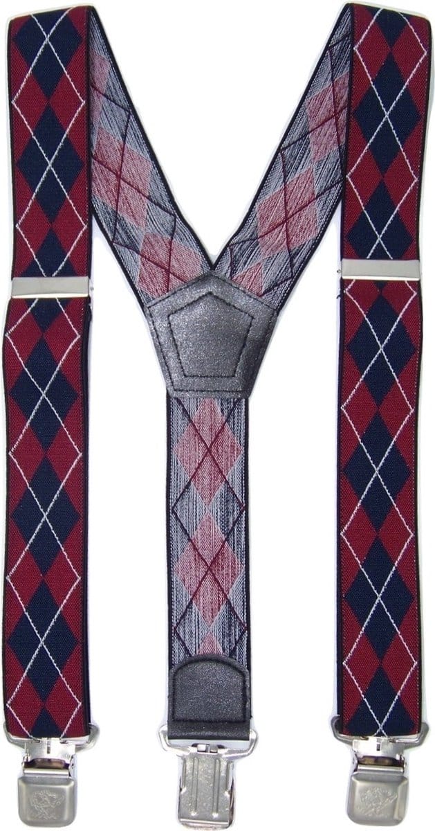 Bretels Rood/Wit/Blauw ruit met stevige sterke brede stalen clips